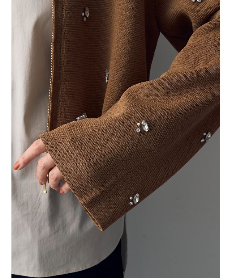 YECCA VECCA「ビジューZIPニットジャケット」|カーディガン|