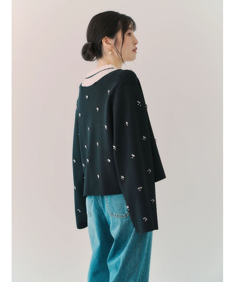 YECCA VECCA「ビジューZIPニットジャケット」|カーディガン|