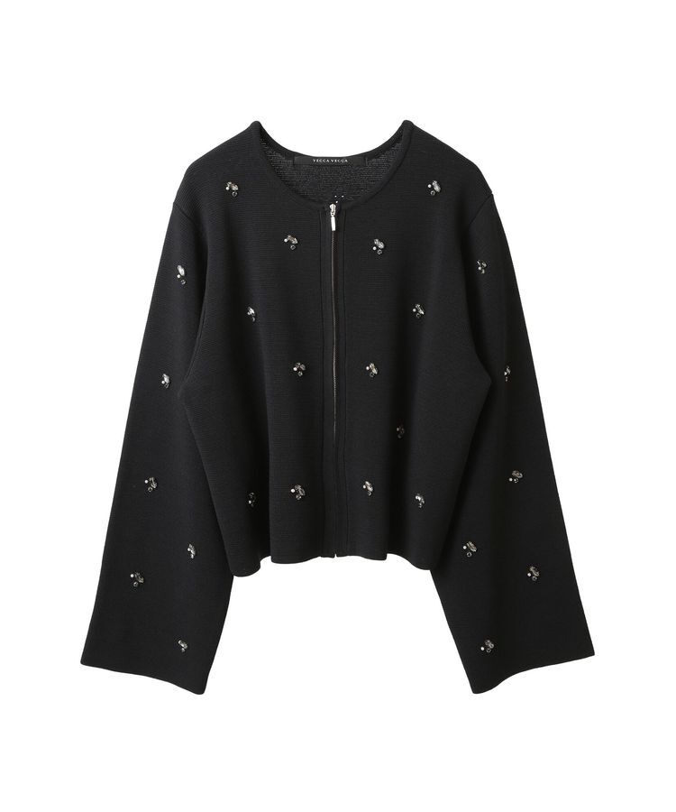YECCA VECCA「ビジューZIPニットジャケット」|カーディガン|