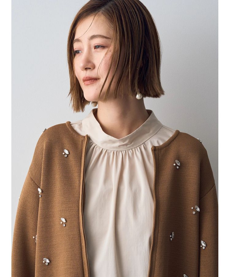 YECCA VECCA「ビジューZIPニットジャケット」|カーディガン|