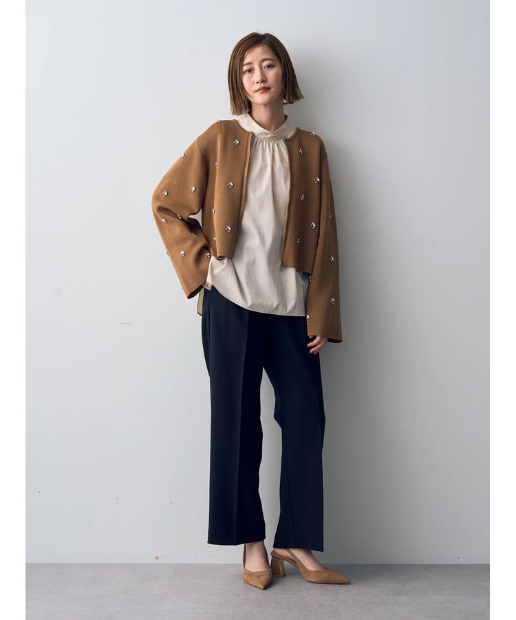 YECCA VECCA「ビジューZIPニットジャケット」|カーディガン|