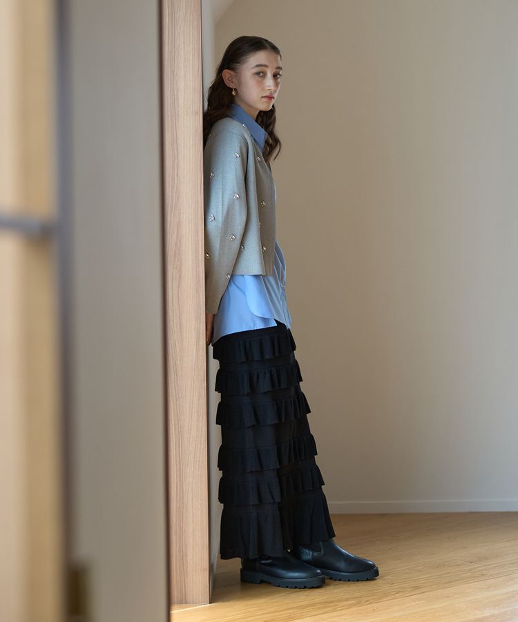 YECCA VECCA「ビジューZIPニットジャケット」|カーディガン|