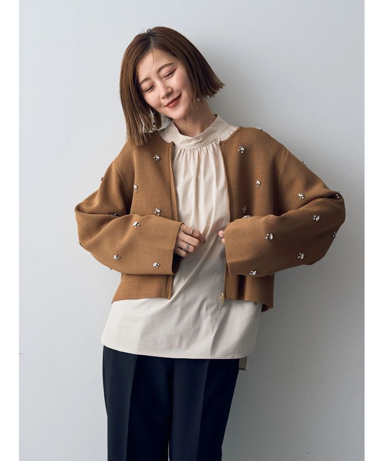 YECCA VECCA「ビジューZIPニットジャケット」|カーディガン|