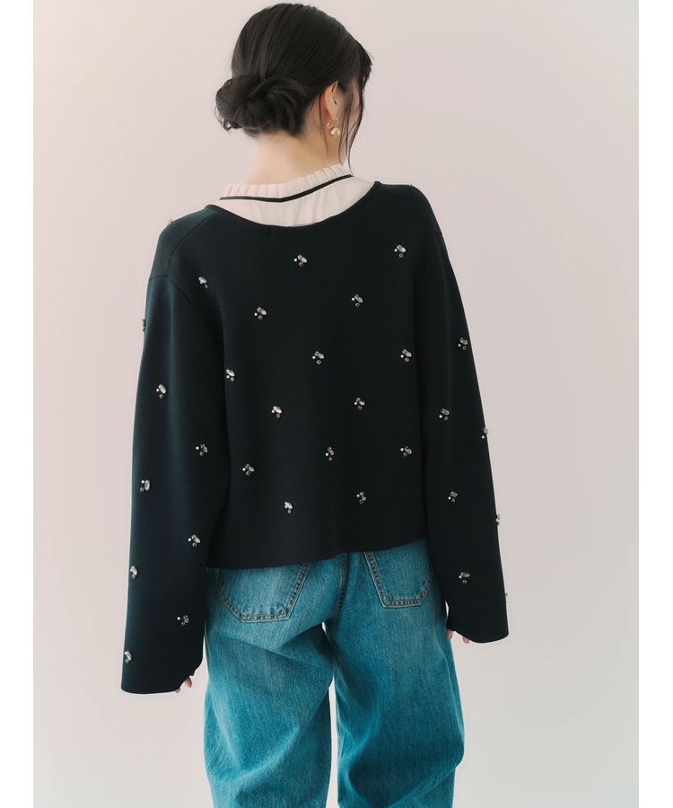 YECCA VECCA「ビジューZIPニットジャケット」|カーディガン|