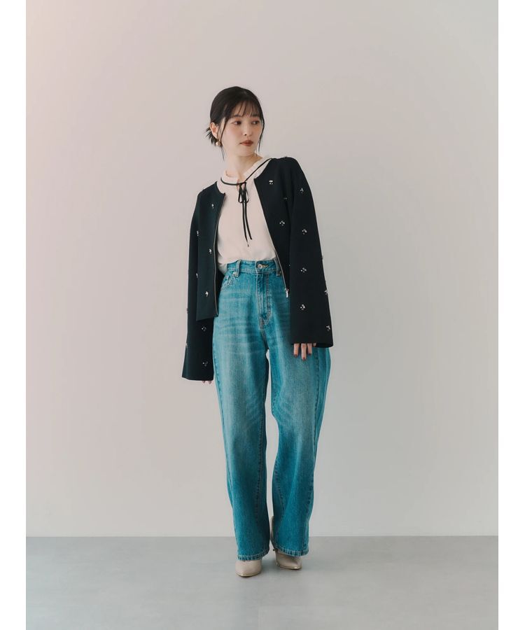 YECCA VECCA「ビジューZIPニットジャケット」|カーディガン|