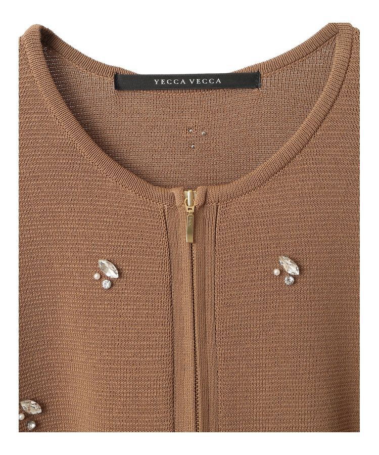 YECCA VECCA「ビジューZIPニットジャケット」|カーディガン|