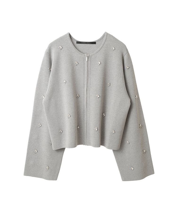 YECCA VECCA「ビジューZIPニットジャケット」|カーディガン|
