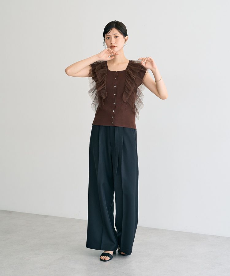 YECCA VECCA「チュールラッフルノースリーブカーディガン」|カーディガン|