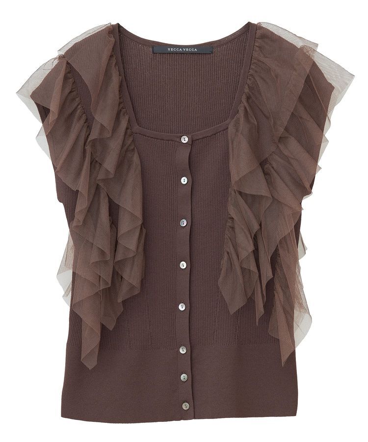 YECCA VECCA「チュールラッフルノースリーブカーディガン」|カーディガン|