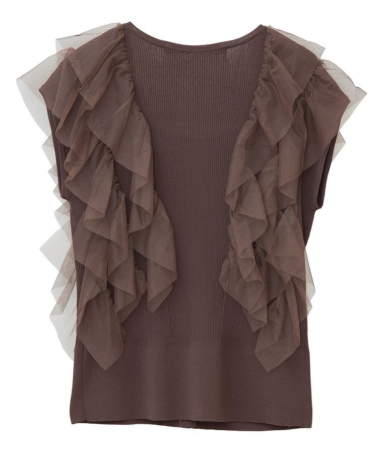 YECCA VECCA「チュールラッフルノースリーブカーディガン」|カーディガン|