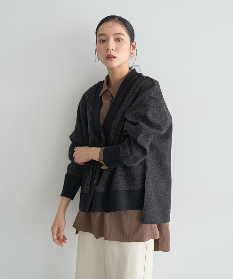 YECCA VECCA「ニット切替メルトンVネックカーディガン」|カーディガン|