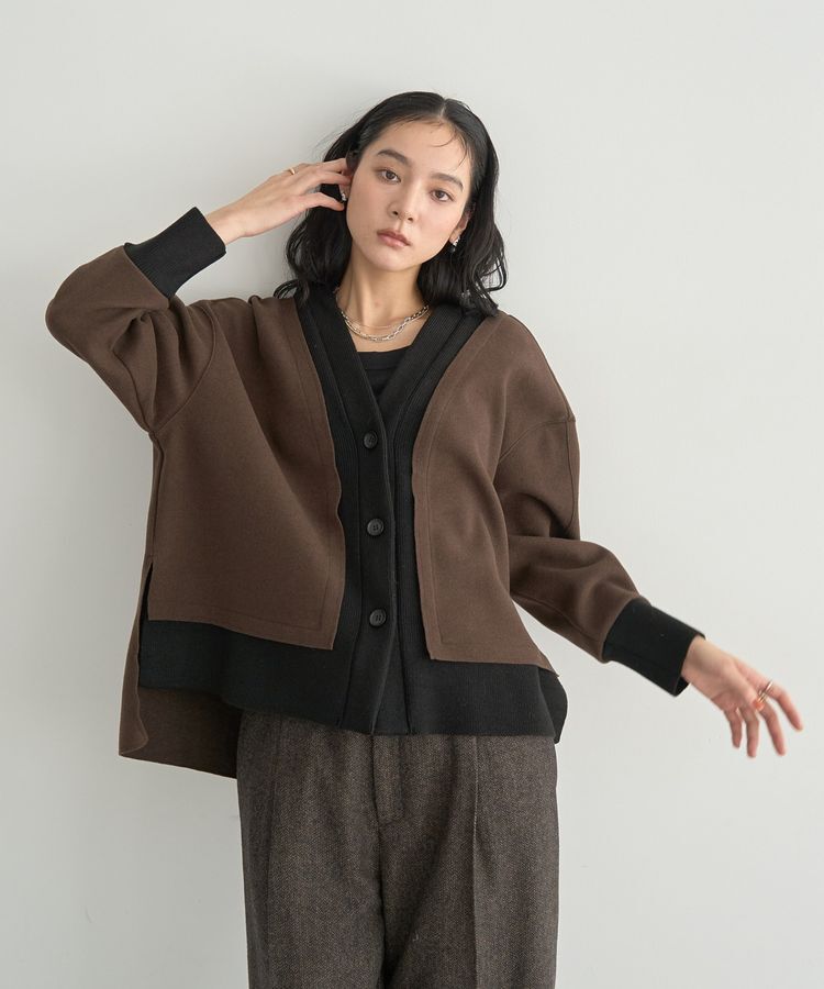YECCA VECCA「ニット切替メルトンVネックカーディガン」|カーディガン|