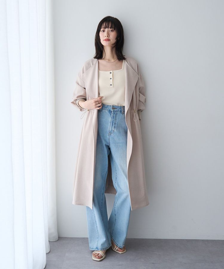 YECCA VECCA「ノーカラーラペルロングコート」|ノーカラーコート|