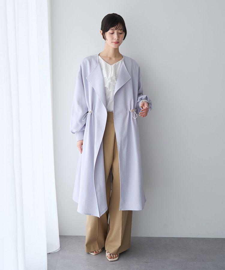 YECCA VECCA「ノーカラーラペルロングコート」|ノーカラーコート|