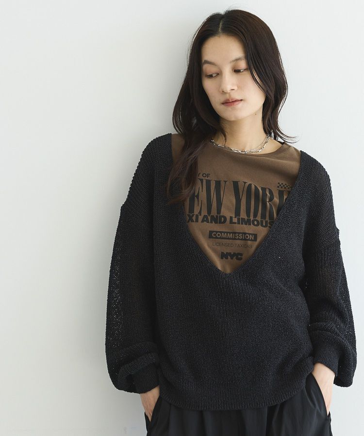 GARAGE OF GOOD CLOTHING「【日本製】ペーパーヤーンＶネックシアープルオーバー」|ニット・セーター|Black