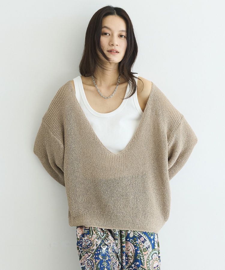 GARAGE OF GOOD CLOTHING「【日本製】ペーパーヤーンＶネックシアープルオーバー」|ニット・セーター|Beige