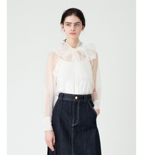 LOULOU WILLOUGHBY「《ドラマ着用》【LOULOU WILLOUGHBY】シルキーリボンブラウス」|シャツ・ブラウス|