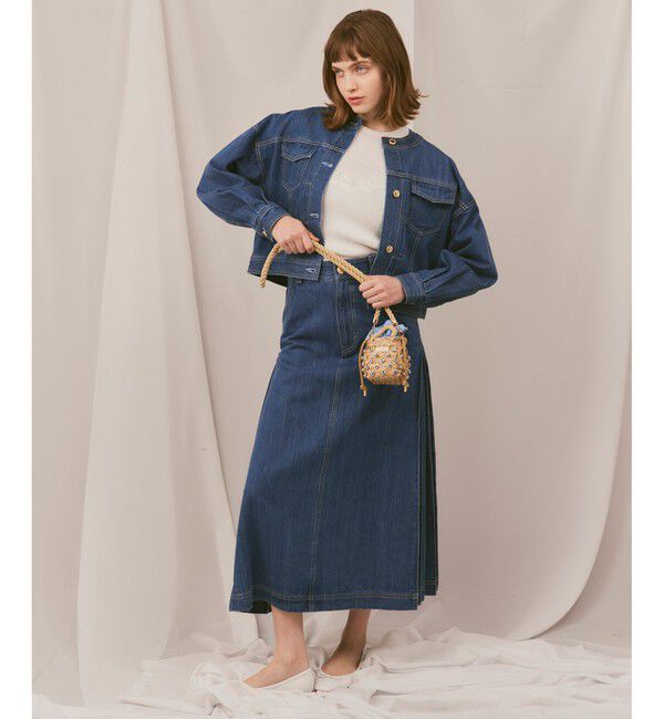 LOULOU WILLOUGHBY「【LOULOU WILLOUGHBY】サイドタックロングデニムスカート」|スカート|ブルー