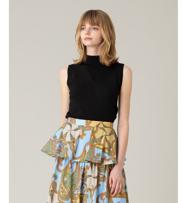 LOULOU WILLOUGHBY「【LOULOU WILLOUGHBY】リブキリカエモックネックプルオーバー」|ニット・セーター|ブラック