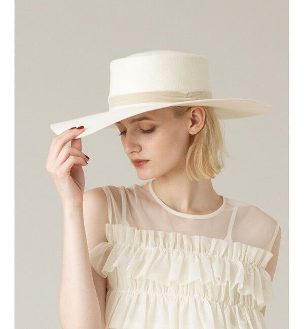 LOULOU WILLOUGHBY「【LOULOU WILLOUGHBY】ベロアリボンハット」|ハット|オフホワイト