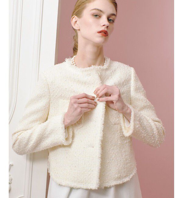 LOULOU WILLOUGHBY「【LOULOU WILLOUGHBY】ファンシーツイードクルージャケット」|ノーカラージャケット|
