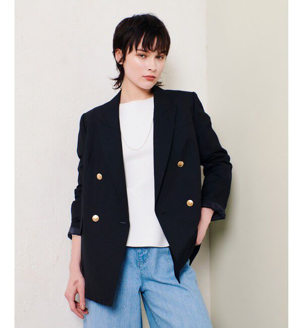 allureville「シャークスキンダブルブレストジャケット」|テーラードジャケット|ネイビー