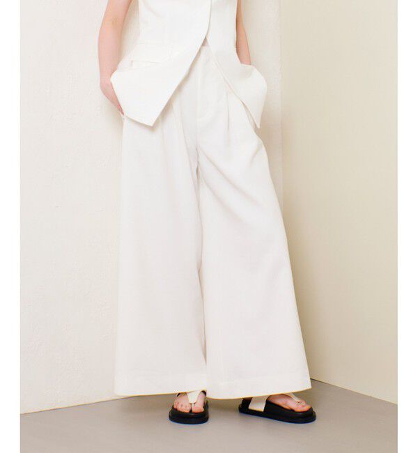 allureville「リネン混ワイドパンツ」|チノ|ホワイト