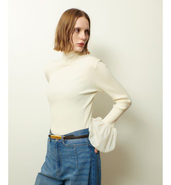 allureville「タフタバルーンスリーブコンビプルオーバー」|ニット・セーター|