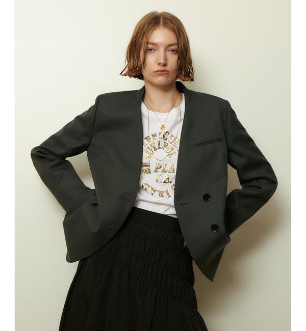 allureville「ウールサージノーカラージャケット」|その他|グレー