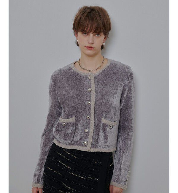 allureville「ベロアニットジャケット」|カーディガン|グレー