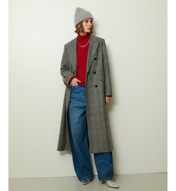 allureville「グレンチェックロングチェスターコート」|チェスターコート|ブラック系