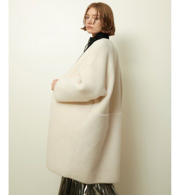 allureville「ツーブロッキングボアコート」|ノーカラーコート|