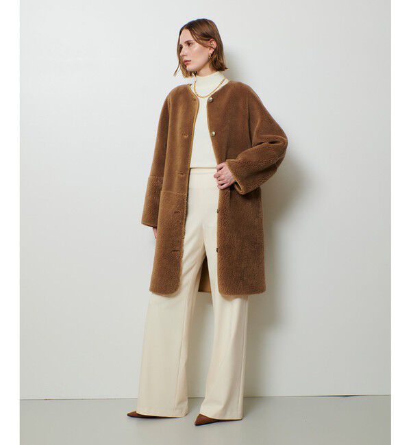 allureville「ツーブロッキングボアコート」|ノーカラーコート|