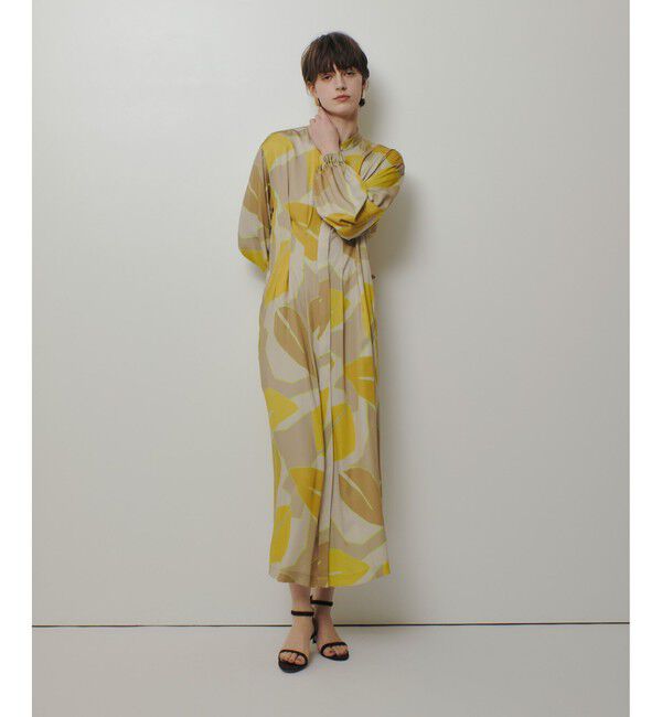 allureville「FASACリーフプリントギャザーワンピース」|ワンピース|