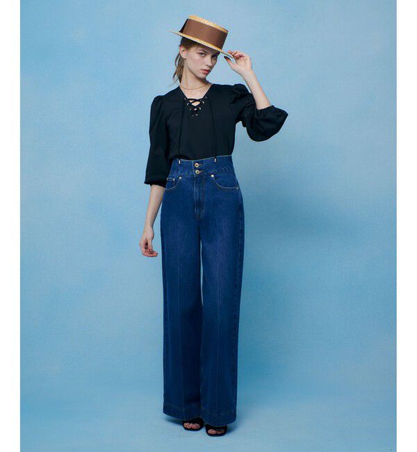 LOULOU WILLOUGHBY「【LOULOU WILLOUGHBY】モックロディレースアップマリンプルオーバー」|Tシャツ・カットソー|