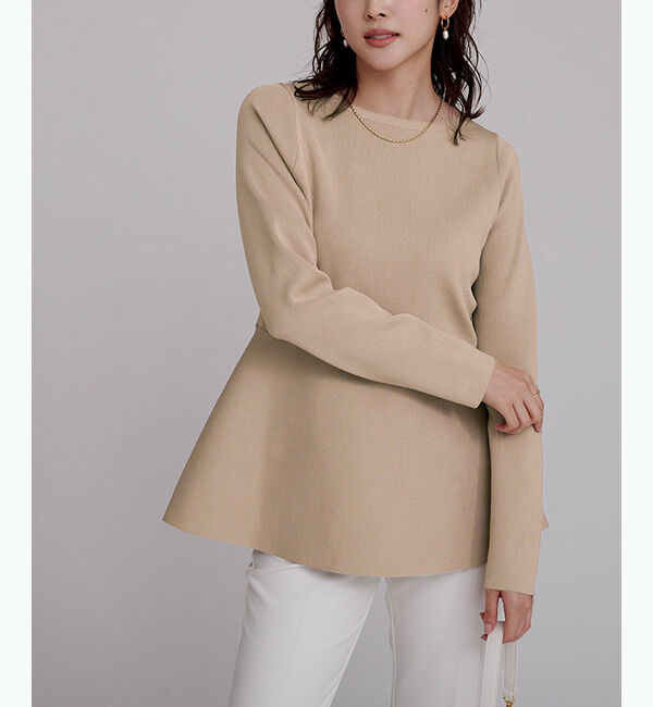 ur's「バックパールペプラムニットトップス」|ニット・セーター|ベージュ