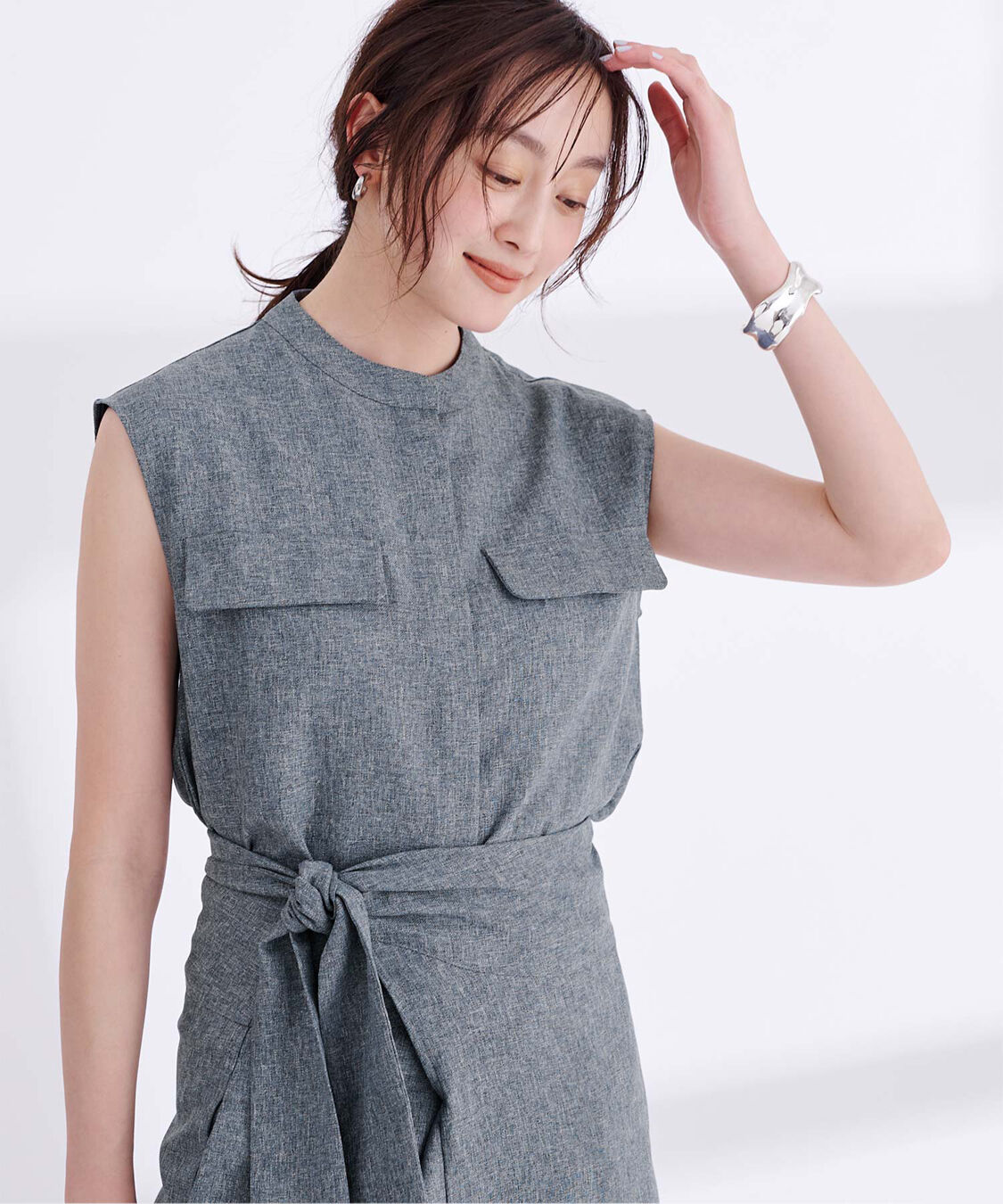 ur's「リネンライクノースリーブトップス」|シャツ・ブラウス|杢ネイビー