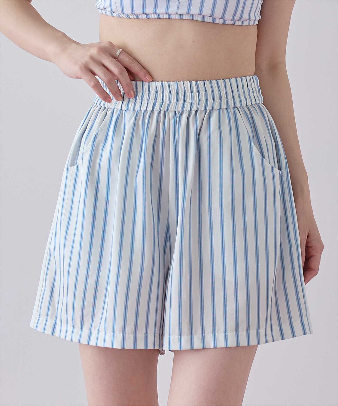 SEA DRESS「シンプルショートパンツ/ラッシュガード」|ビキニ|ストライプ/ホワイト