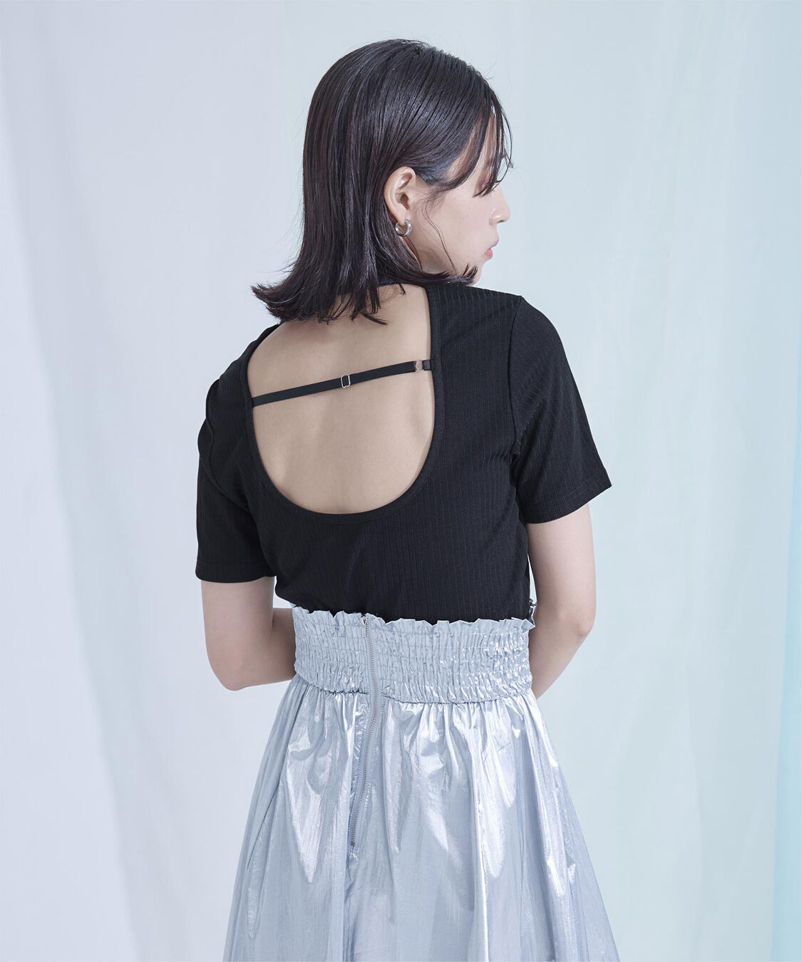 miette「バックオープンリブトップス」|Tシャツ・カットソー|ブラック