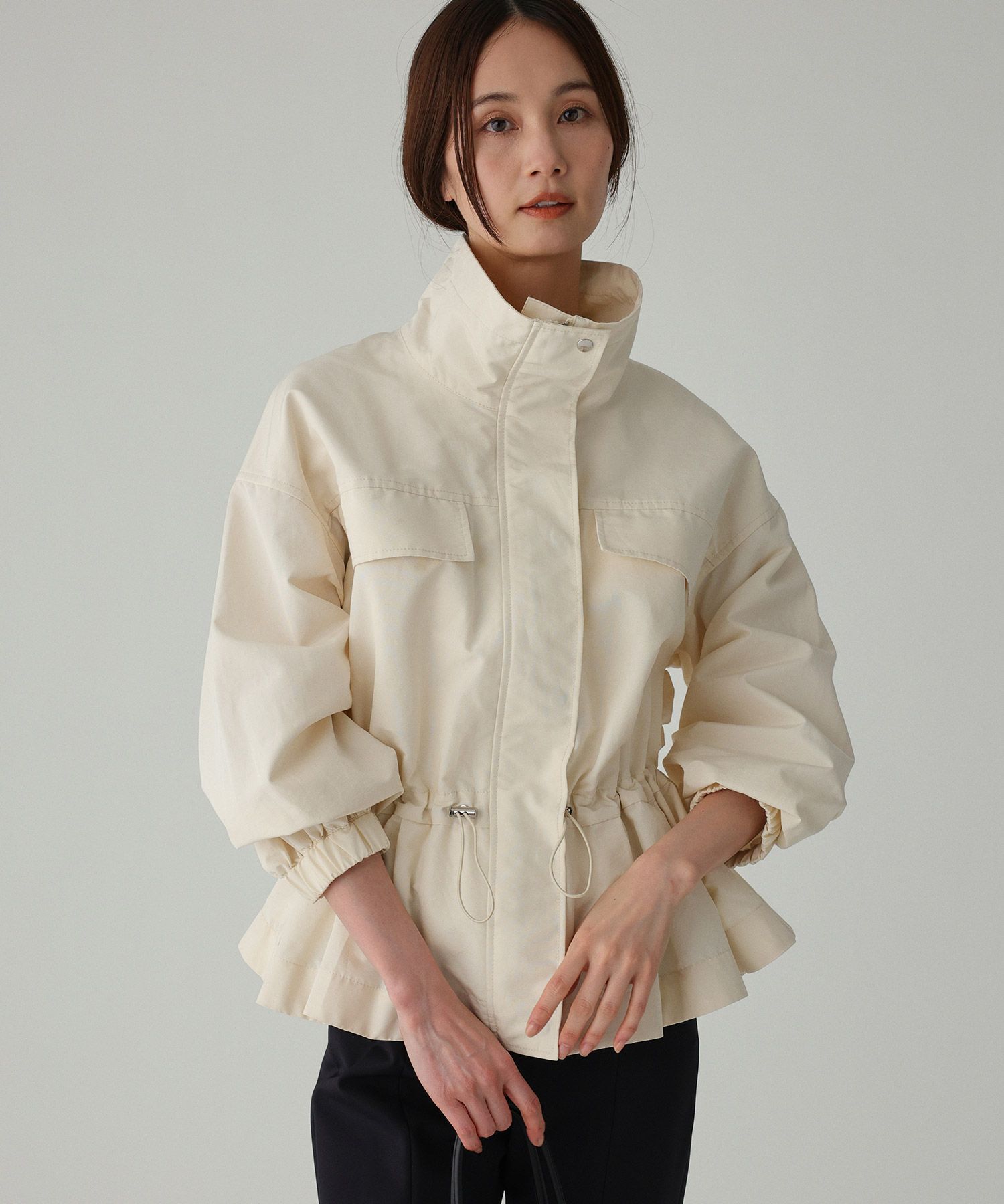 BABYLONE「撥水ナイロンペプラムブルゾン」|ブルゾン・スタジャン|