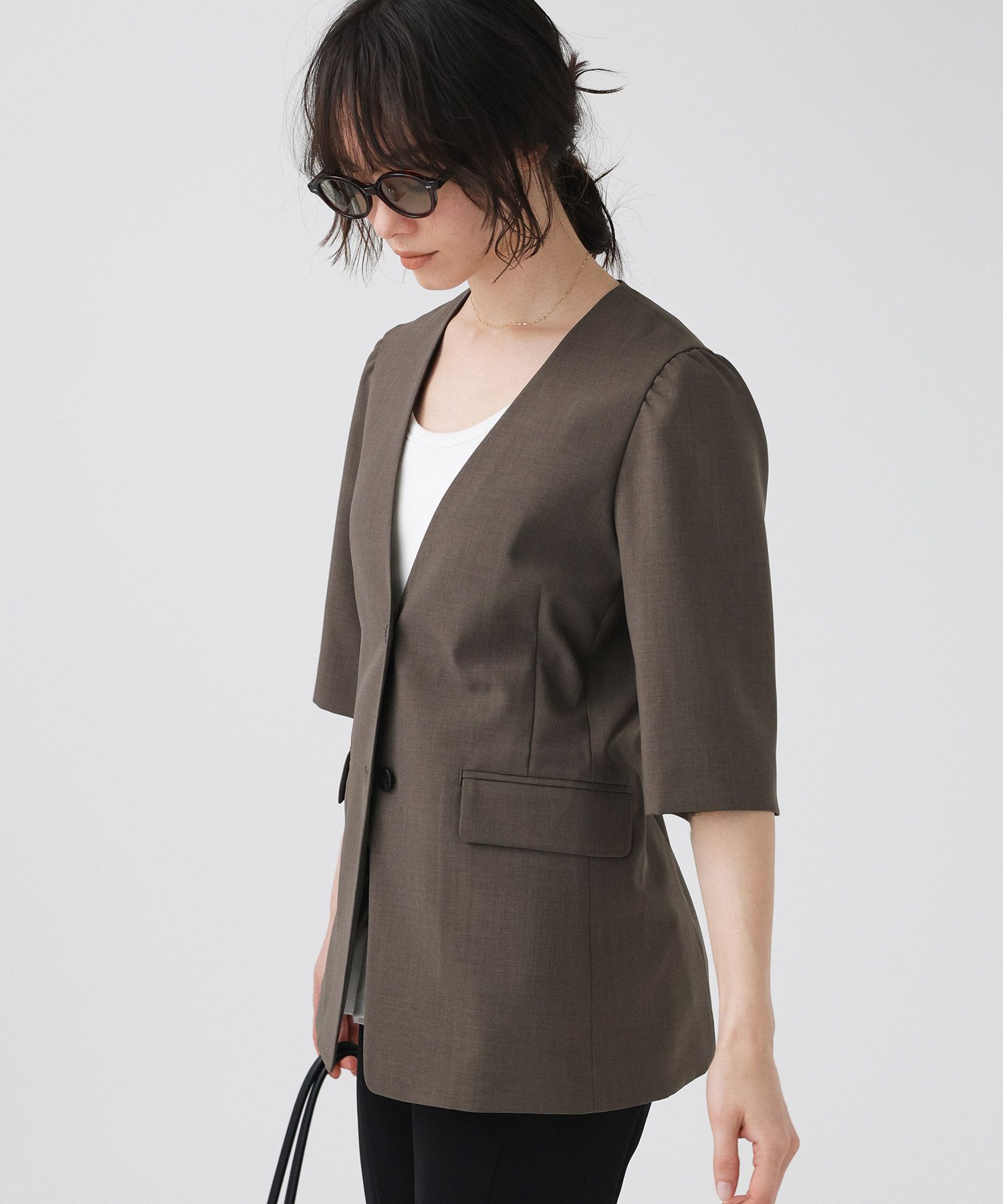 BABYLONE「【多機能素材】5部袖ジャケット」|テーラードジャケット|