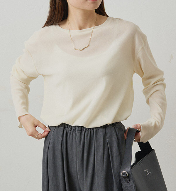  「【リバイバル】ナイロンチュールベロアクルーネックカットソー」|プルオーバー|アイボリー