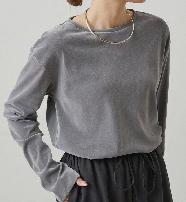  「【リバイバル】ナイロンチュールベロアクルーネックカットソー」|プルオーバー|ライトグレー