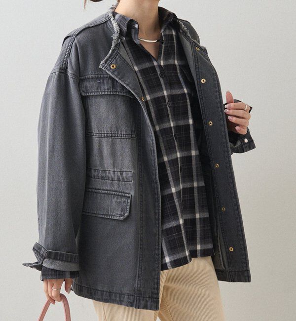  「デニムノーカラーワークジャケット」|デニムジャケット|