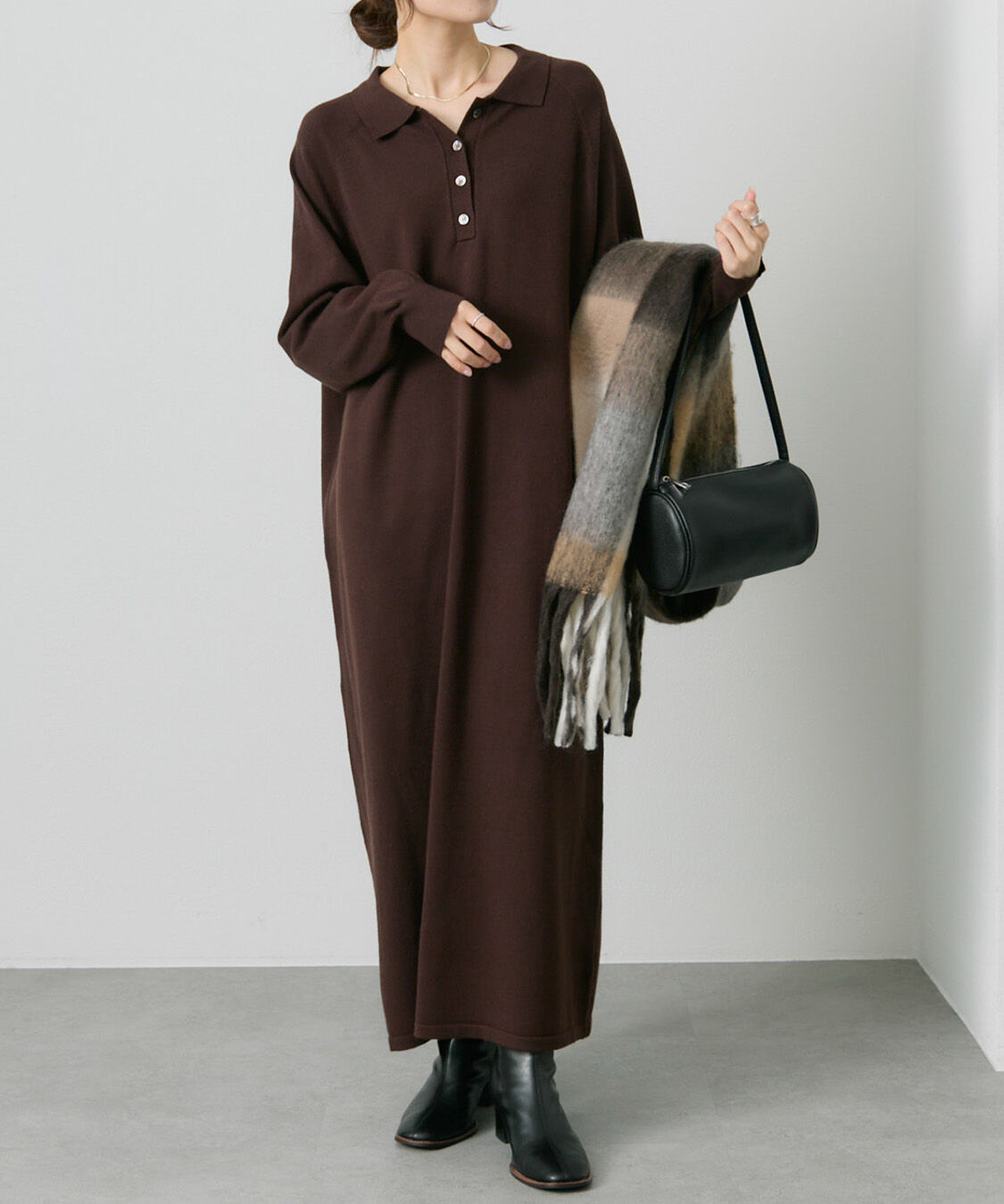  「ニットポロワンピース」|ワンピース|ブラウン