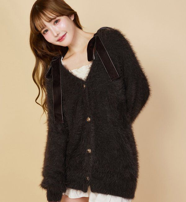  「milkyフェザーロングカーデ」|ニット・セーター|ブラウン