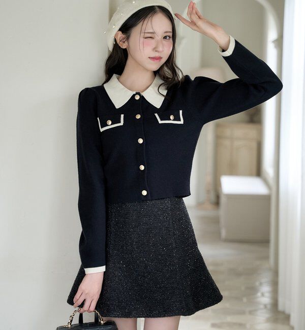  「金ボタン配色衿ニット」|ニット・セーター|