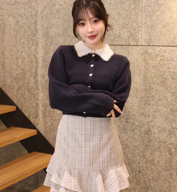  「シャギー襟配色ポロニット」|ニット・セーター|