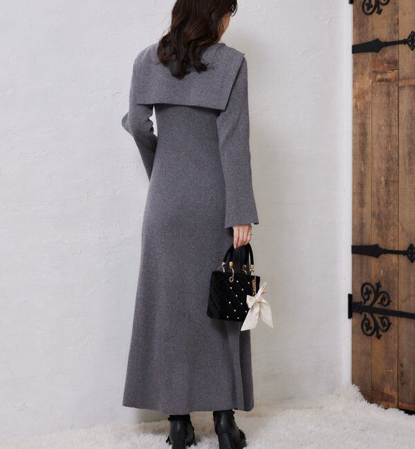  「襟付き金ボタンニットロングワンピース」|ワンピース|