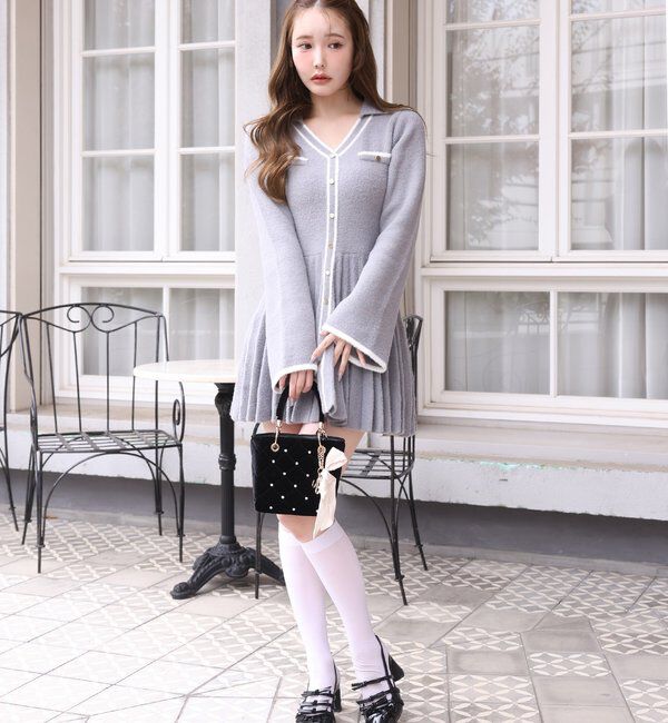  「襟付き配色ニットミニワンピース」|ワンピース|